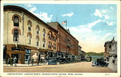 Center Street, Looking North, Showing Hotel Golden Reno, NV Postcard Postcard Postcard