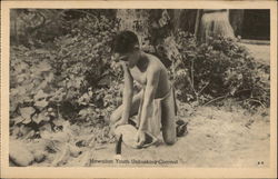 Hawaiian Youth Unhusking Coconut Postcard Postcard Postcard