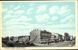 Street Scene of Business District Postcard