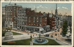 Beacon and Park Streets from State House, showing Park Street Church Steeple Postcard