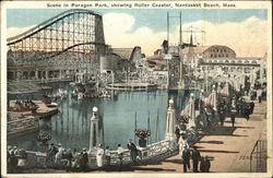 Scene in Paragon Park, showing Rollet Coaster Nantasket Beach, MA Postcard Postcard Postcard