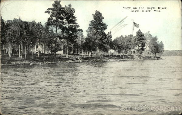 View on the Eagle River Wisconsin Postcard