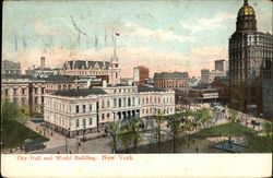 Bird's Eye View of City Hall and World Building New York, NY Postcard Postcard Postcard