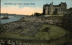 Bird's Eye View of High School and Stadium Postcard