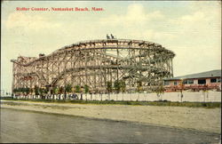 Beach View of Roller Coaster Nantasket Beach, MA Postcard Postcard Postcard