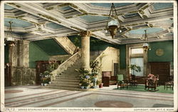 Grand Staircase and Lobby, Hotel Touraine, Boston, Mass. Massachusetts Postcard Postcard Postcard