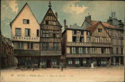 Old Houses and the Place du Marche Reims, France Postcard Postcard