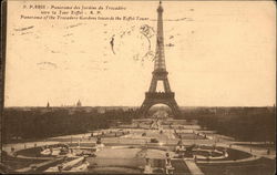 Panorama of the Trocadero Gardens Towards the Eiffel Tower Postcard