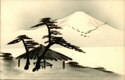 Japanese Hand Drawn Mountain Lacquer Art Postcard Postcard