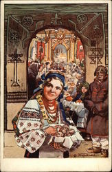 Polish Girl with Easter Eggs Poland Eastern Europe Postcard Postcard