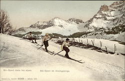 3 Men Skiing - Mountains Postcard