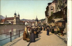 Luzern: Markt am Reussqual Lucern, Switzerland Postcard Postcard