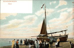 Boat and Crowd on Beach Scheveningen, Netherlands Benelux Countries Postcard Postcard