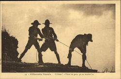 Scouts in Silhouette Pulling on Rope Postcard