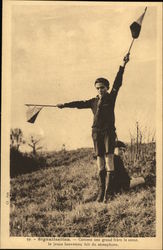 Scout Signalling with Semaphore Boy Scouts Postcard Postcard