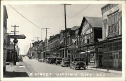 View of E Street, With Parked Cars Virginia City, NV Postcard Postcard Postcard