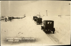 Cars on Snowy Roads 1929 Viroqua, WI Postcard Postcard Postcard