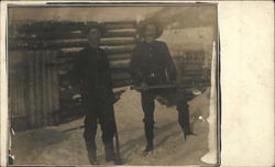 Two Men at Log Cabin Postcard Postcard Postcard