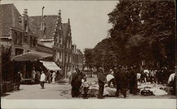 Black and white photo of market scene Postcard