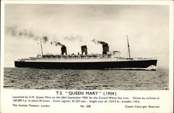 T.S. "Queen Mary" 1934 Postcard