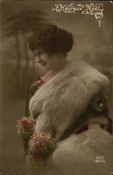 Woman In Festive Dress And White Furs Postcard