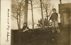 Two Children Outside a Cabin Postcard Postcard Postcard