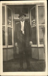 Man Wearing Suit, Standing in Front of a Shop Men Postcard Postcard Postcard