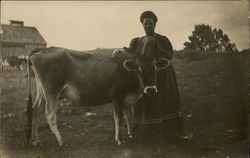 Woman and Her Cow Women Postcard Postcard Postcard