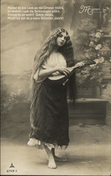 Portrait of Young Girl Playing Lute Postcard