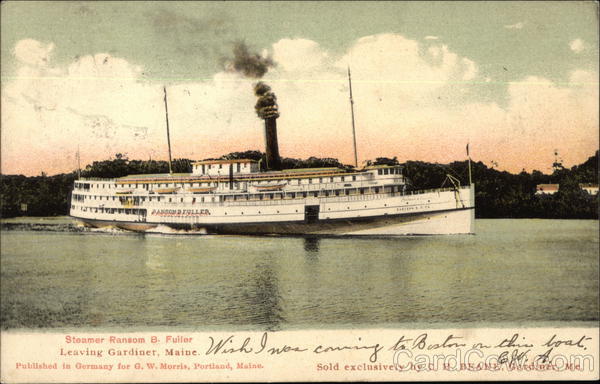 Steam Ransom B. Fuller Gardiner, ME Postcard