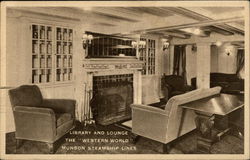 Library and Lounge, The Western World, Munson Steamship Lines Postcard