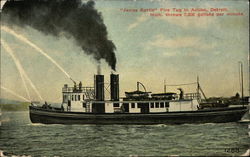 "James Battle' Fire Tug in Action Detroit, MI Postcard Postcard Postcard