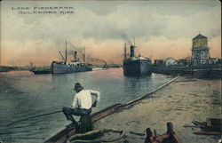 "Lone Fisherman" on the Water Front Postcard