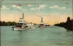 Steamers Towing Barges on Sacramento River California Postcard Postcard Postcard