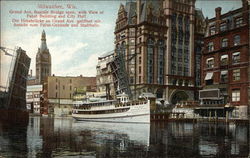 Grand Ave. Bascule Bridge Open Milwaukee, WI Postcard Postcard Postcard