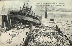 Sinking of the Steamer City of Louisville, Flood and Ice Gorge, 1918 Postcard