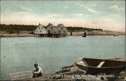 Water View of The Three Fish Houses Postcard