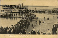 Boat Landing at Devils Lake, US Mail "Minnie H.", Chautaueun North Dakota Postcard Postcard Postcard