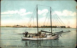 Steeplechase Island Watch Boat "Active" in Foreground Bridgeport, CT Postcard Postcard Postcard