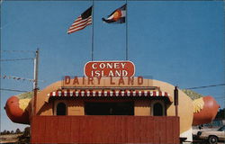 Coney Island Dairy Land - Stop and see the Largest "Hot Dog" in the West Postcard