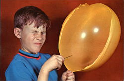 Boy + Balloon + Pin = Pop! Photographic Art Postcard Postcard Postcard