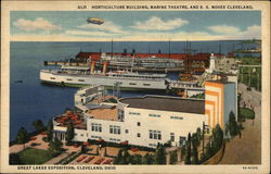 Horticultural Building, Marine Theatre and SS Moses Cleveland Steamers Postcard Postcard Postcard