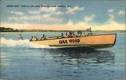 Speed Boat Thrills on Lake Geneva Wisconsin Postcard Postcard Postcard