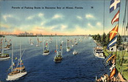 Parade of Fishing Boats in Biscayne Bay Miami, FL Postcard Postcard Postcard