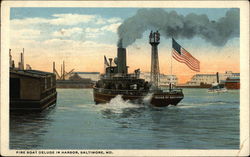 Fire Boat "Deluge" in Harbor Postcard