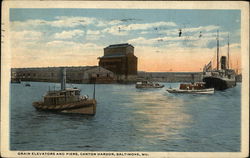 Grain Elevators and Piers, Canton Harbor Postcard