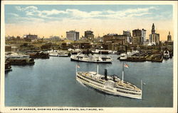 View of Harbor, Showing Excursion Boats Baltimore, MD Postcard Postcard Postcard