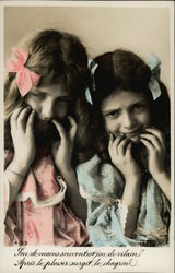 Two Girls With Ribbons in Hair Postcard