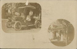 Family on Porch of Home and in Car Postcard