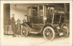 1913 Detroit Electric Car Being Charged or Serviced Postcard